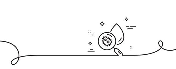 Water analysis line icon. Continuous one line with curl. Dirty aqua drop sign. Search bacteria. Water analysis single outline ribbon. Loop curve pattern. Vector