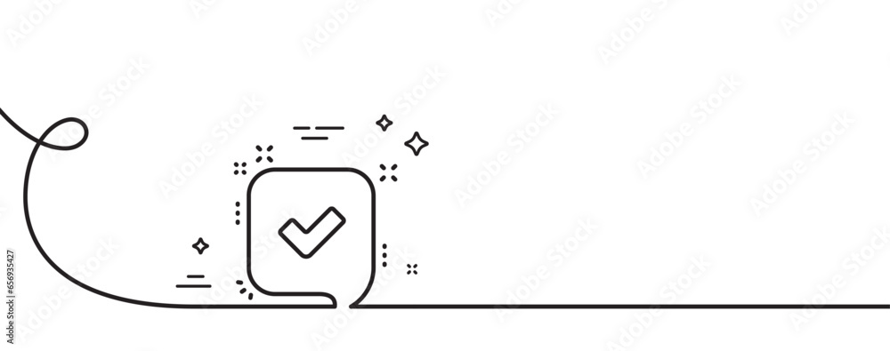 Poster approve line icon. continuous one line with curl. accepted or confirmed sign. speech bubble symbol. 
