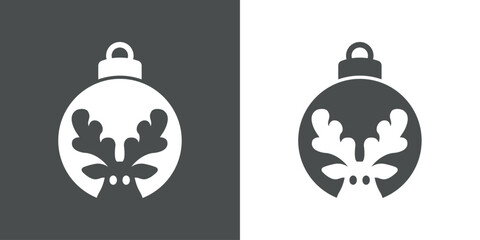 Tiempo de Navidad. Logo con silueta de bola de navidad con cabeza de reno Rudolph asomado para su uso en invitaciones y felicitaciones