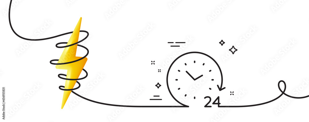 Poster 24 hours time line icon. continuous one line with curl. clock sign. watch symbol. 24 hours single ou
