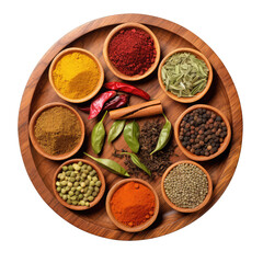 various Indian spices and seasonings isolated on white