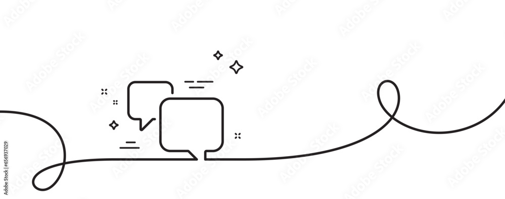 Poster speech bubble line icon. continuous one line with curl. chat sign. social media message symbol. spee