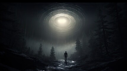 UFO in a dark forest created with Generative AI