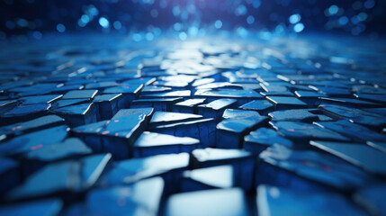 Сracked glossy blue tile floor.