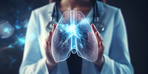 Pulmonary Oedema Pictures,The doctor looks at the hologram of lungs,