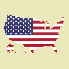 Silhouette and colored USA map with flag
