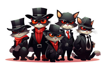 Abstract illustration of funny cartoon group of gangster cats