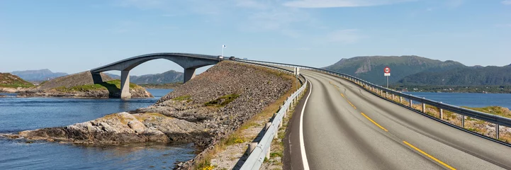 Papier Peint photo Atlantic Ocean Road Panoramic image. Norwegian atlantic road bridge - Storseisundbrua. Amazing and world famous road. Norway