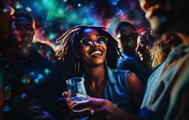 The girl is happy at the party. Party concept. generative ai.