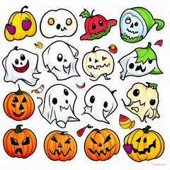 Naklejka premium Pumpkins and Ghosts with Halloween 