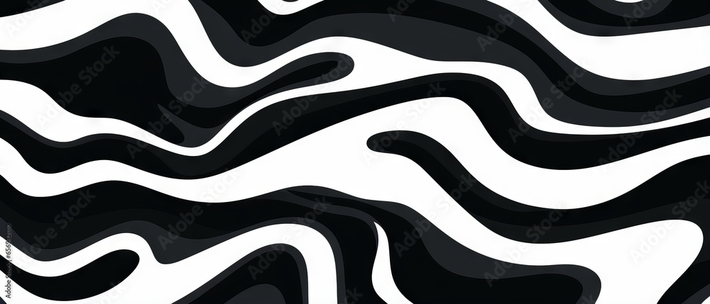 Poster abstract black and white vector pattern with wavy and squiggly lines. seamless horizontal banner des