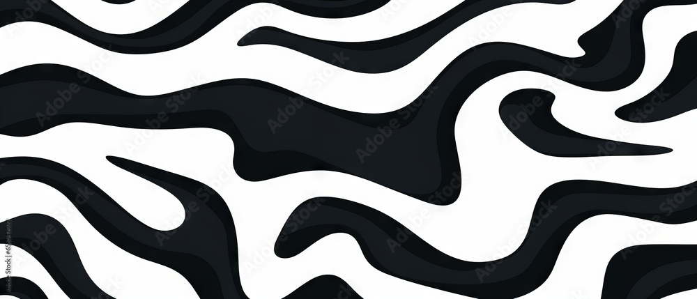 Poster abstract black and white vector pattern with wavy and squiggly lines. seamless horizontal banner des