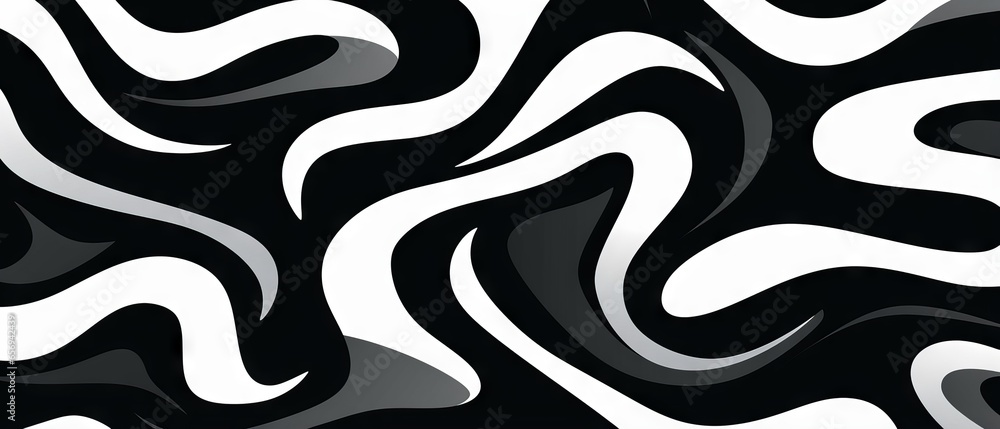 Poster abstract black and white vector pattern with wavy and squiggly lines. seamless horizontal banner des