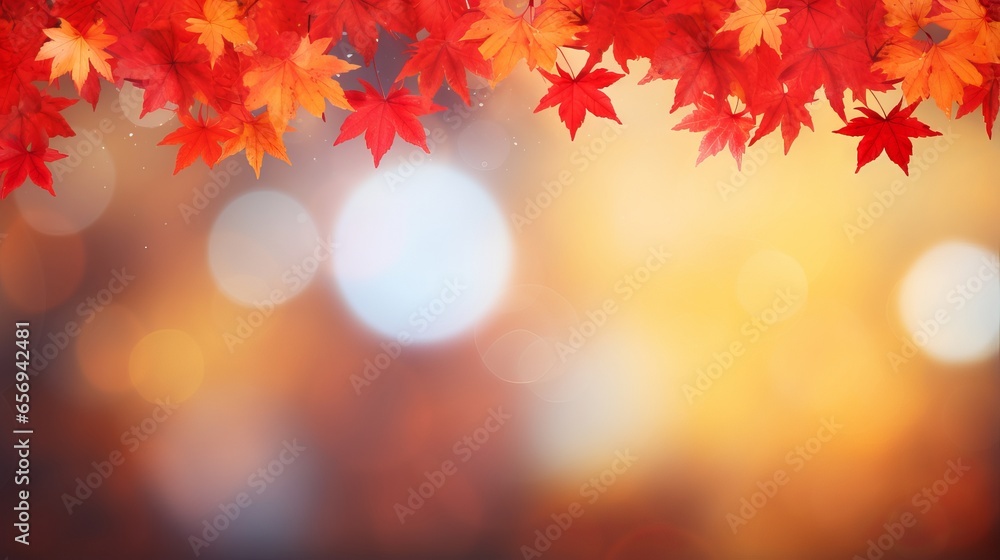 Poster autumn web banner with maple leaves and bokeh effect with copy space