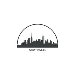 Fort Worth US Texas cityscape skyline city panorama vector flat modern logo icon. USA, state of America emblem idea with landmarks and building silhouettes. Isolated black graphic