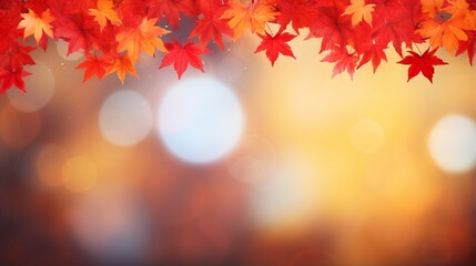 Naklejka na ściany i meble Autumn web banner with maple leaves and bokeh effect with copy space