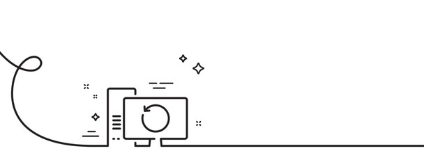 Recovery computer line icon. Continuous one line with curl. Backup data sign. Restore information symbol. Recovery computer single outline ribbon. Loop curve pattern. Vector