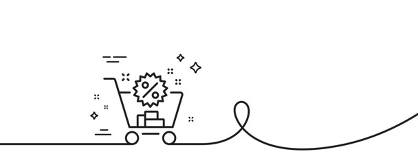 Shopping cart line icon. Continuous one line with curl. Sale discounts sign. Clearance symbol. Shopping cart single outline ribbon. Loop curve pattern. Vector