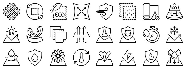 Icon set about fabric features. Line icons on transparent background with editable stroke. - 656946257
