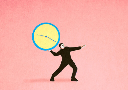Illustration of man throwing clock symbolizing deadline