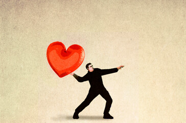 Illustration of man throwing oversized heart