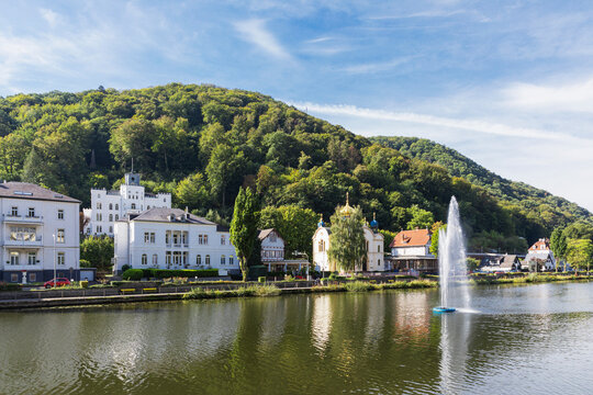 Germany, Rhineland-Palatinate, Bad Ems, Spa town on Lahn river in summer