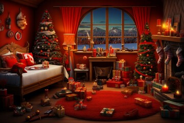 Santa claus red room. Post home. Generate Ai