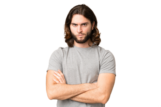 Young handsome man over isolated chroma key background with unhappy expression