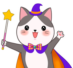 魔法使いの猫　仮装　ハチワレ猫の漫画イラスト