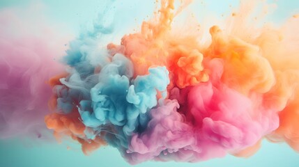 Rainbow dense clouds, fog and smoke neon lights abstract background. Colorful sky and color refraction. 3D Illustration. Smoke colored in various hues.