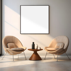 Blank square decorative art transparent frame mock-up living room interior, modern interior background