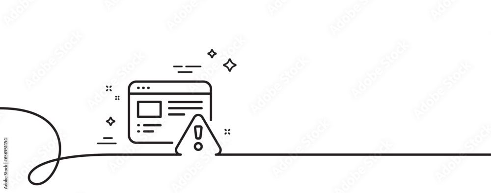 Poster internet warning line icon. continuous one line with curl. attention triangle sign. caution alert sy