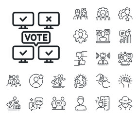 Internet vote sign. Specialist, doctor and job competition outline icons. Online Voting line icon. Web election symbol. Online Voting line sign. Avatar placeholder, spy headshot icon. Vector