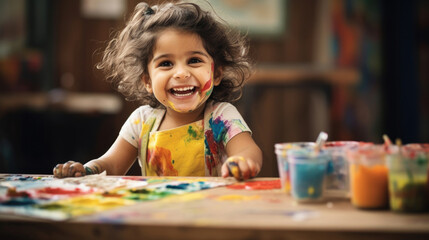  A happy little girl doing creative work