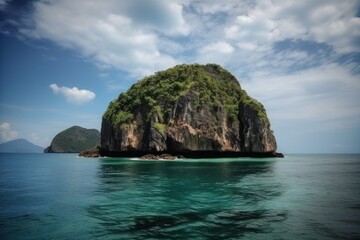 Fototapeta premium A remote and untouched island surrounded by vast ocean waters