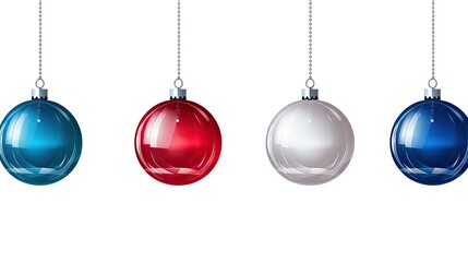 Blue and red illustration of Christmas ball ornaments hanging against an isolated background. Generative AI