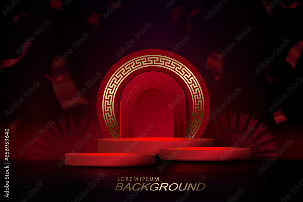 Canvas Prints dark red illustration with circle frame with border and podium