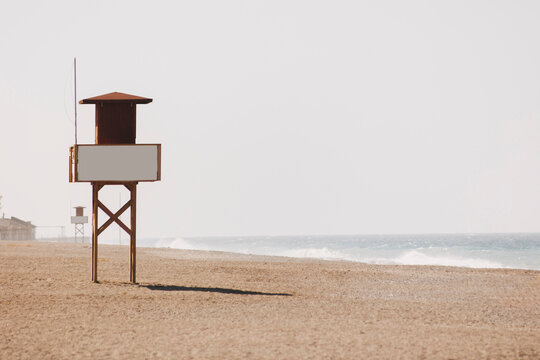 Spain,Andalusia, Granada,Lifeguard Hut on empty beach
