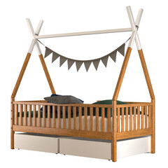 Childrens bed house Wigwam with board - solid Beech 02 © oybekostanov