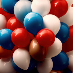 Pattern of white blue red balloons, colors of the Russian-French flag with empty space for text