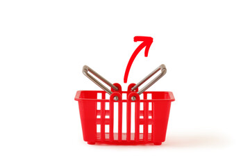 Shopping basket with red arrow - Concept of removing items to shopping basket