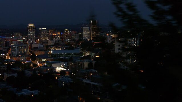 Beautiful Drone Over Hills, View Of Portland At NIght