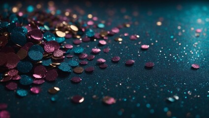 blue background with glitter and confetti