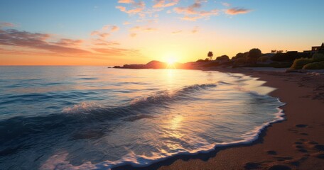 Sun rising over tranquil Mediterranean shores