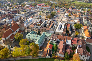 Fototapeta na wymiar Aerial view of the Nowy Sacz old town, Poland