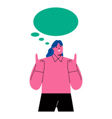 Business woman pointing up fingers. Flat vector illustration isolated on white background