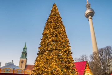 Christmas tree on Christmas market at Alexanderplatz in Berlin