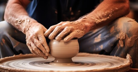 Clay takes shape on a fast-spinning pottery wheel