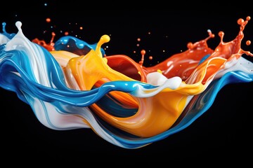 Colorful paint splashes isolated on dark background