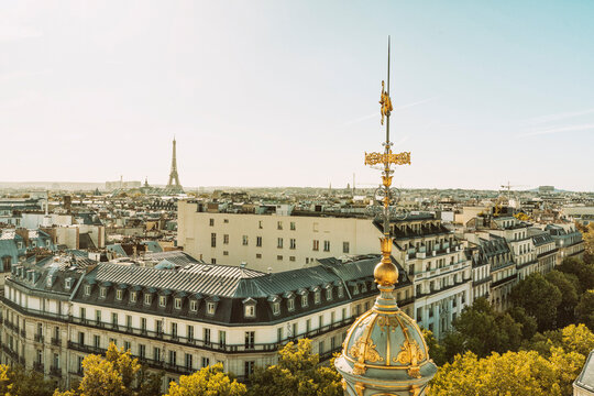 France, Ile-De-France, Paris, Residential district with ornamental dome in foreground